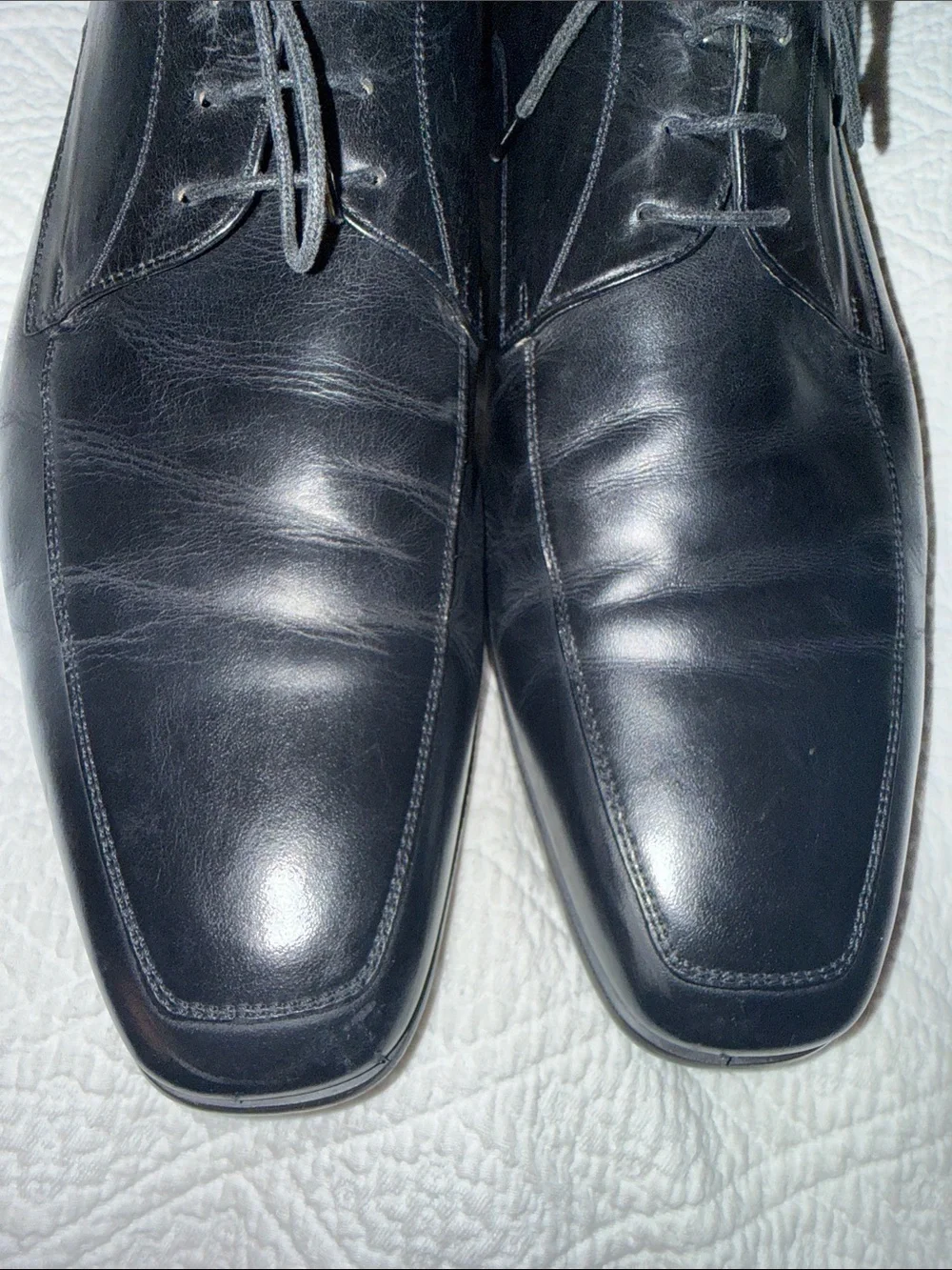 Men’s SANTONI Mens 10.5 Black Apron Toe Dress Derby Oxfords Italy